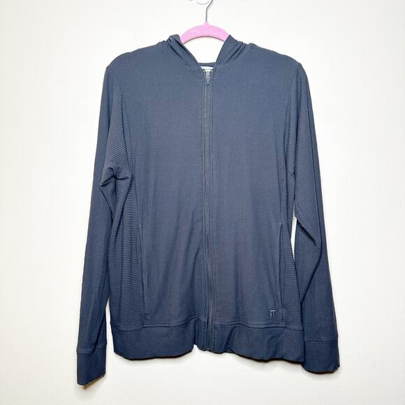 Tommy John Brushed Full Zip Ribbed Hooded Jacket Grey Phantom Men Med Loungewear - Picture 2 of 8